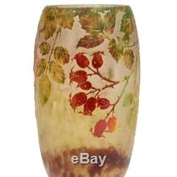 Daum Nancy Art Nouveau Rosehip Cameo Glass Vase C. 1900