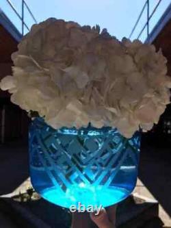 Daum Nancy Blue Art Deco Acid Etched Vase Made in France