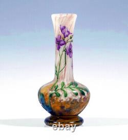 Daum Nancy Cameo Nouveau Solitaire Vase Vielchen Decor Email Painting Um 1910