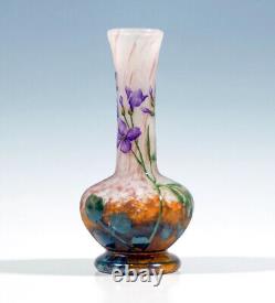 Daum Nancy Cameo Nouveau Solitaire Vase Vielchen Decor Email Painting Um 1910