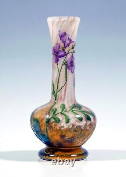 Daum Nancy Cameo Nouveau Solitaire Vase Vielchen Decor Email Painting Um 1910