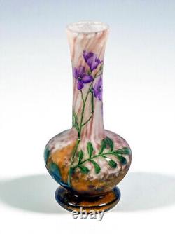 Daum Nancy Cameo Nouveau Solitaire Vase Vielchen Decor Email Painting Um 1910