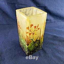 Daum Nancy Cameo and Enamel Glass Vase withLeaves & Flowers Circa 1910 Rare Exc
