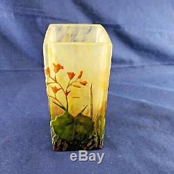 Daum Nancy Cameo and Enamel Glass Vase withLeaves & Flowers Circa 1910 Rare Exc