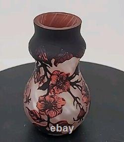 Daum Nancy Cameo and Enameled Vase with Cherry Blossom Flowers Decor, France