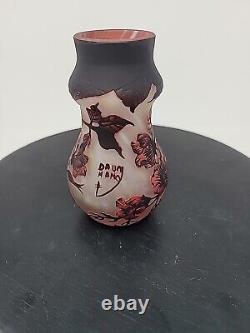 Daum Nancy Cameo and Enameled Vase with Cherry Blossom Flowers Decor, France
