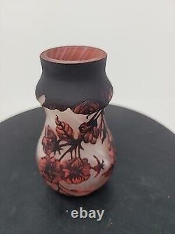 Daum Nancy Cameo and Enameled Vase with Cherry Blossom Flowers Decor, France