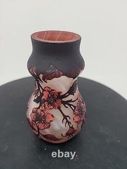 Daum Nancy Cameo and Enameled Vase with Cherry Blossom Flowers Decor, France