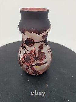 Daum Nancy Cameo and Enameled Vase with Cherry Blossom Flowers Decor, France