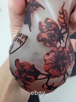Daum Nancy Cameo and Enameled Vase with Cherry Blossom Flowers Decor, France