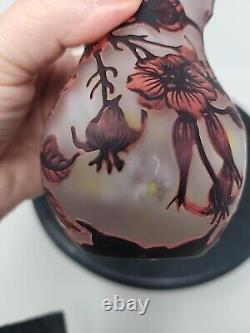 Daum Nancy Cameo and Enameled Vase with Cherry Blossom Flowers Decor, France