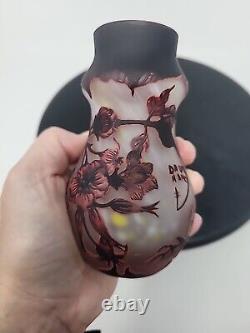 Daum Nancy Cameo and Enameled Vase with Cherry Blossom Flowers Decor, France