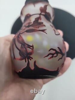 Daum Nancy Cameo and Enameled Vase with Cherry Blossom Flowers Decor, France