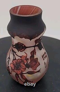 Daum Nancy Cameo and Enameled Vase with Cherry Blossom France Reproduction