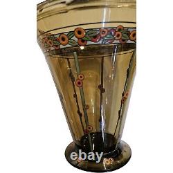 Daum Nancy Enameled Smoke Crystal Art Deco Vase with Christies Label