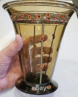 Daum Nancy Enameled Smoke Crystal Art Deco Vase with Christies Label