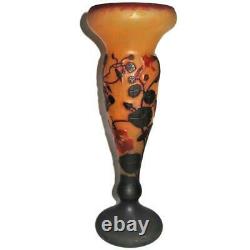 Daum Nancy French Art Nouveau Cameo Glass Vase, 13 Tall Pate de Verre