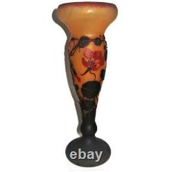 Daum Nancy French Art Nouveau Cameo Glass Vase, 13 Tall Pate de Verre