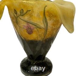 Daum Nancy French Art Nouveau Fleurs et Abeilles Orchid Vase Rare Shape Ca 1901