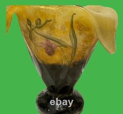 Daum Nancy French Art Nouveau Fleurs et Abeilles Orchid Vase Rare Shape Ca 1901