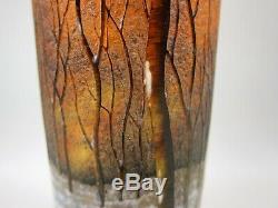 Daum Nancy French Enamel Painted Cameo Glass Winter Woodland Scene Vase 8.5MINT