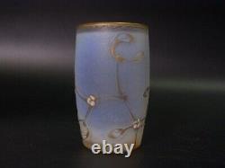 Daum Nancy Glass Vase with White Gold Mistletoe enamel paint 8.5cm 3.3in France