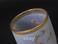 Daum Nancy Glass Vase with White Gold Mistletoe enamel paint 8.5cm 3.3in France