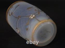 Daum Nancy Glass Vase with White Gold Mistletoe enamel paint 8.5cm 3.3in France