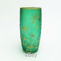 Daum Nancy Green'Gui Mistletoe 5 Vase with Gold & Enamel with mark of Lorraine