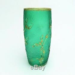 Daum Nancy Green'Gui Mistletoe 5 Vase with Gold & Enamel with mark of Lorraine