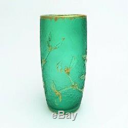 Daum Nancy Green'Gui Mistletoe 5 Vase with Gold & Enamel with mark of Lorraine
