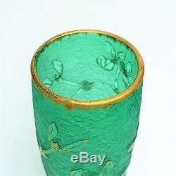 Daum Nancy Green'Gui Mistletoe 5 Vase with Gold & Enamel with mark of Lorraine