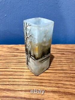 Daum Nancy Rare Blue Winterscene Vase Cameo Art Glass