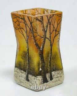 Daum Nancy glass vase snow winter landscape