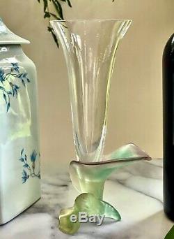 Daum Pate De Verre Herbier Nature Vase 8.9 Tall New Trumpet Shape Signed Nice