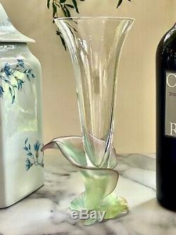 Daum Pate De Verre Herbier Nature Vase 8.9 Tall New Trumpet Shape Signed Nice