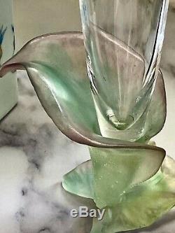 Daum Pate De Verre Herbier Nature Vase 8.9 Tall New Trumpet Shape Signed Nice