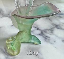 Daum Pate De Verre Herbier Nature Vase 8.9 Tall New Trumpet Shape Signed Nice