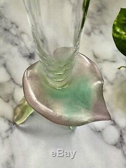 Daum Pate De Verre Herbier Nature Vase 8.9 Tall New Trumpet Shape Signed Nice