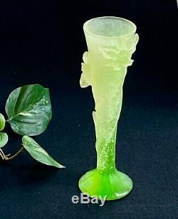 Daum Pate De Verre Vase with Yellow Green Orchid Flowers Attached 7.75 Tall New