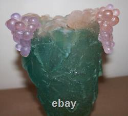 Daum Pate de Verre Crystal Art Glass Grapes Grapevine 6 Lb. 9 Vase Original Box