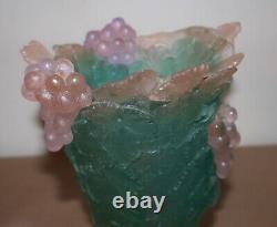 Daum Pate de Verre Crystal Art Glass Grapes Grapevine 6 Lb. 9 Vase Original Box
