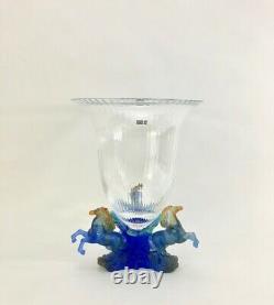 Daum Rare'Marly Bleu' Crystal & Pate de Verre Glass Centerpiece Vase New in Box