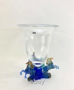 Daum Rare'Marly Bleu' Crystal & Pate de Verre Glass Centerpiece Vase New in Box