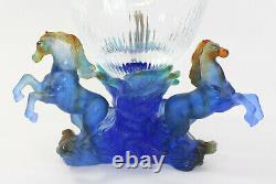 Daum Rare'Marly Bleu' Crystal & Pate de Verre Glass Centerpiece Vase New in Box