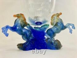 Daum Rare'Marly Bleu' Crystal & Pate de Verre Glass Centerpiece Vase New in Box