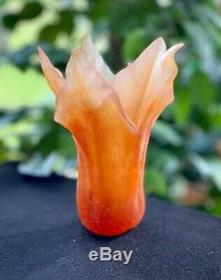 Daum Tulip Vase Pate de Verre Crystal- Amber 9 Mint Signed Authentic