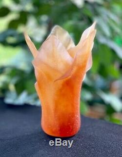 Daum Tulip Vase Pate de Verre Crystal- Amber 9 Mint Signed Authentic