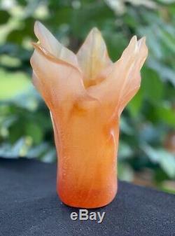 Daum Tulip Vase Pate de Verre Crystal- Amber 9 Mint Signed Authentic