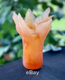 Daum Tulip Vase Pate de Verre Crystal- Amber 9 Mint Signed Authentic